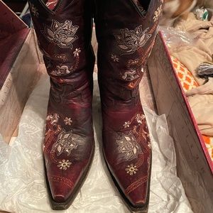 Lucchese Floral Burgundy Boots